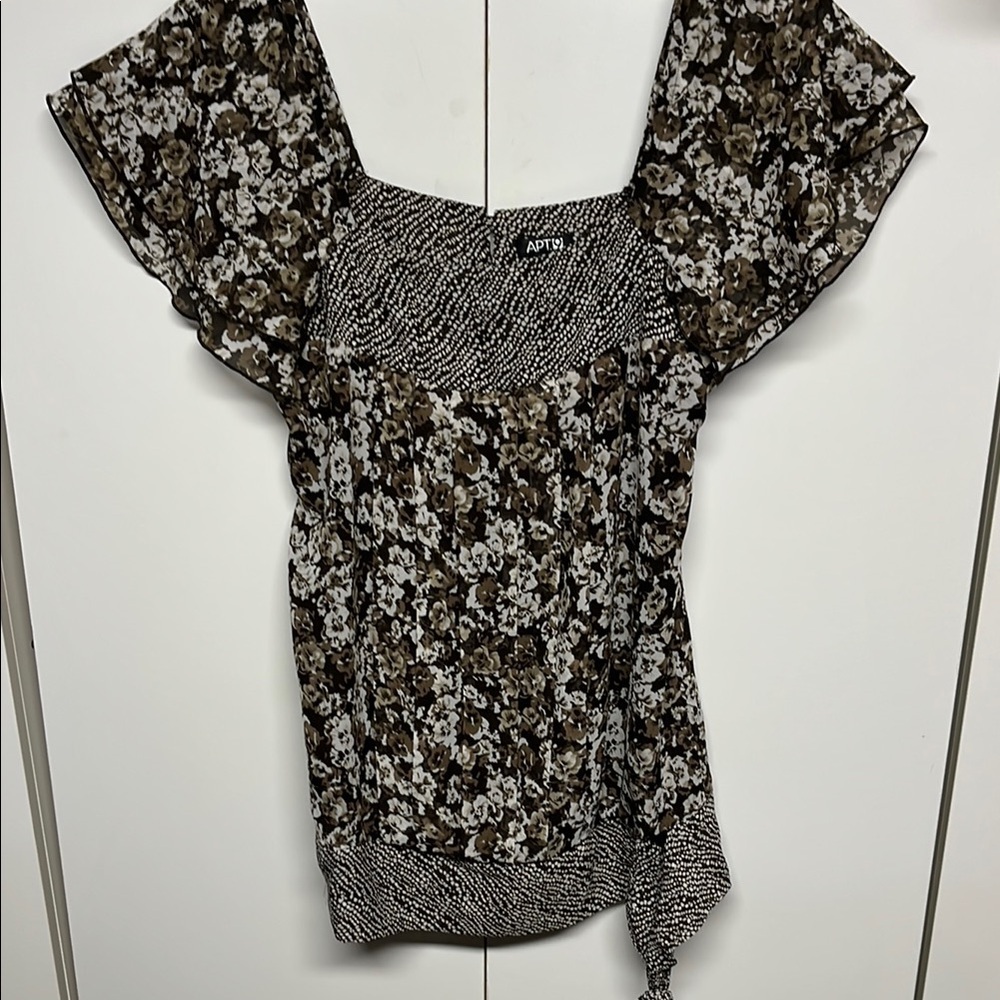 Apt. 9 Women's Black and Brown Floral Boho Blouse